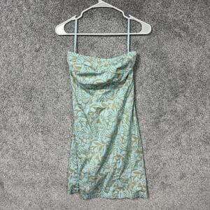 Vintage Y2K Gap Mini Sundress 2 Green Gold Stretch Tropical Floral Twee Stretch